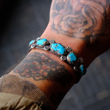 Vintage Sterling 5-Stone Turquoise Cuff Bracelet 6.75"