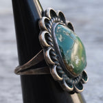 Vintage Sterling Turquoise Floral Ring 6.25