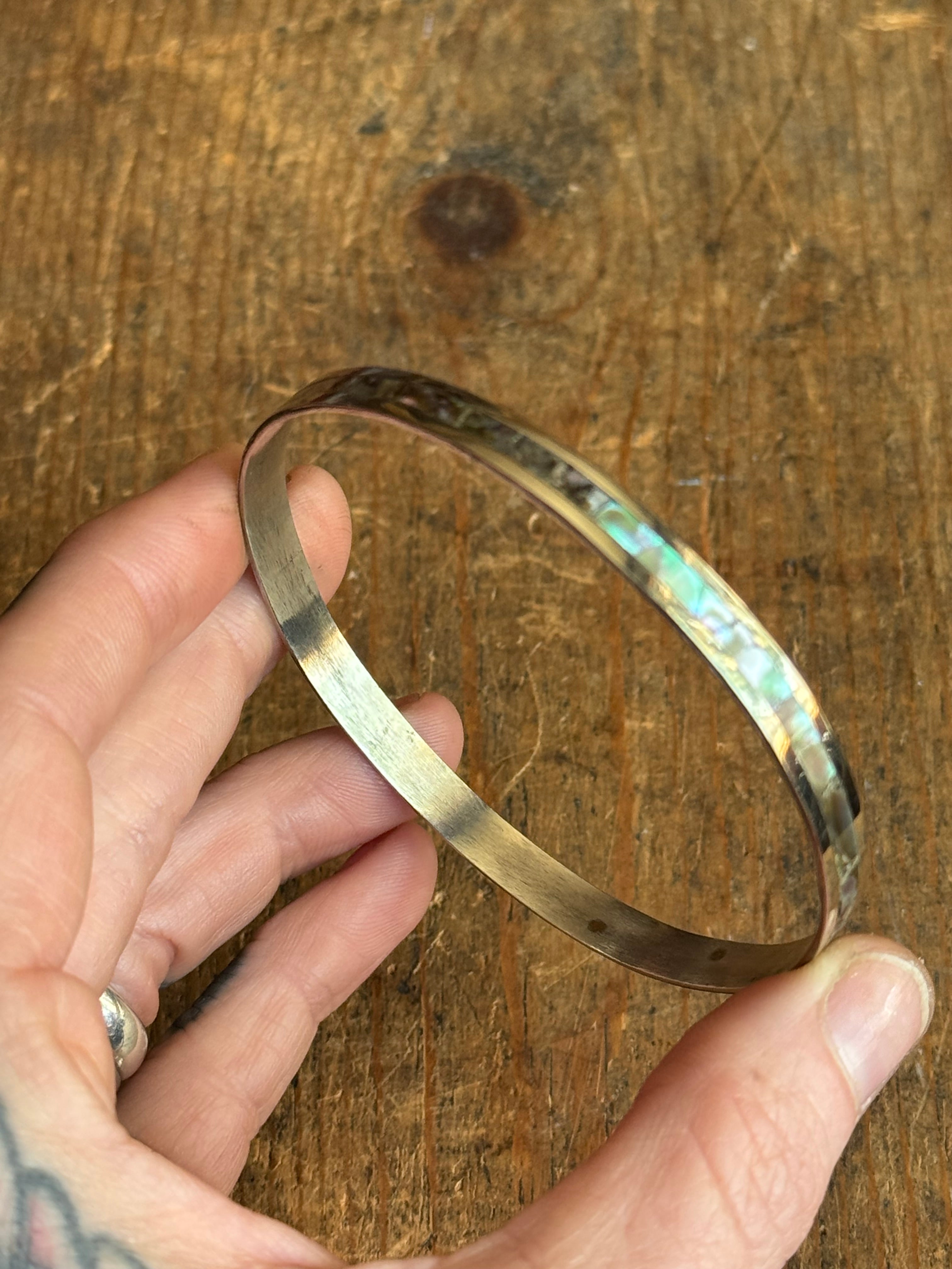 Vintage Sterling Silver Abalone Inlay Bangle