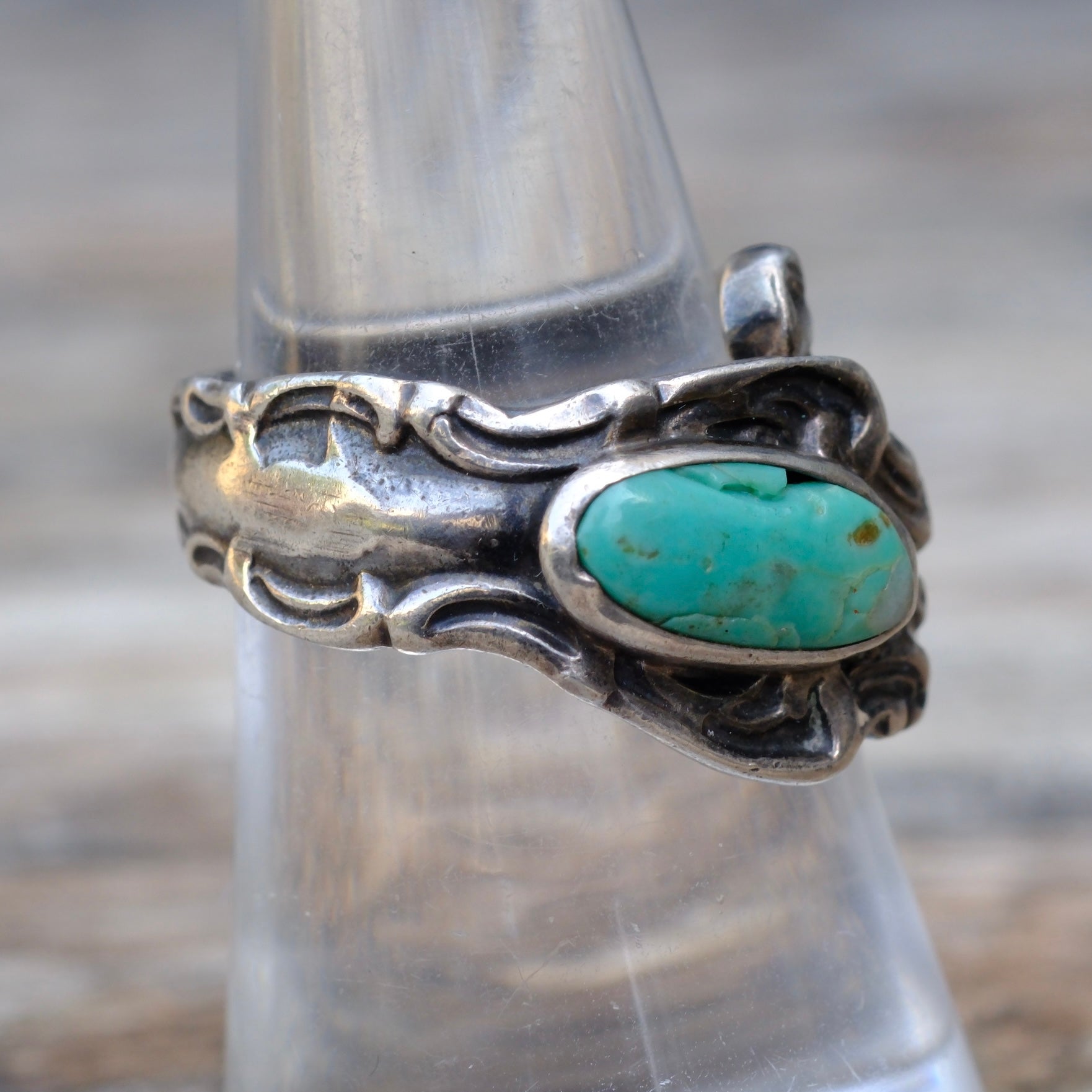 Vintage Sterling Turquoise Spoon Ring 5.75