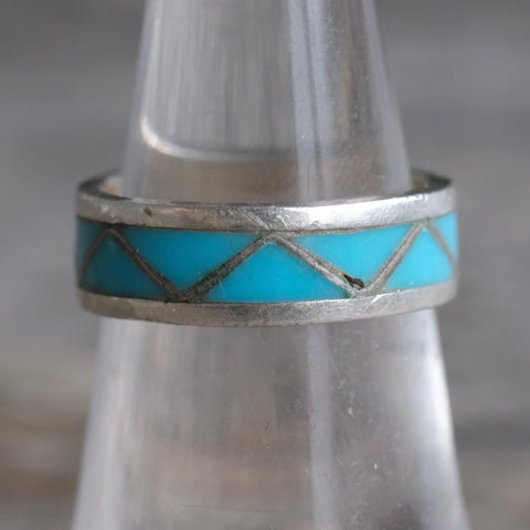 Vintage Sterling Turquoise Inlay Band 6
