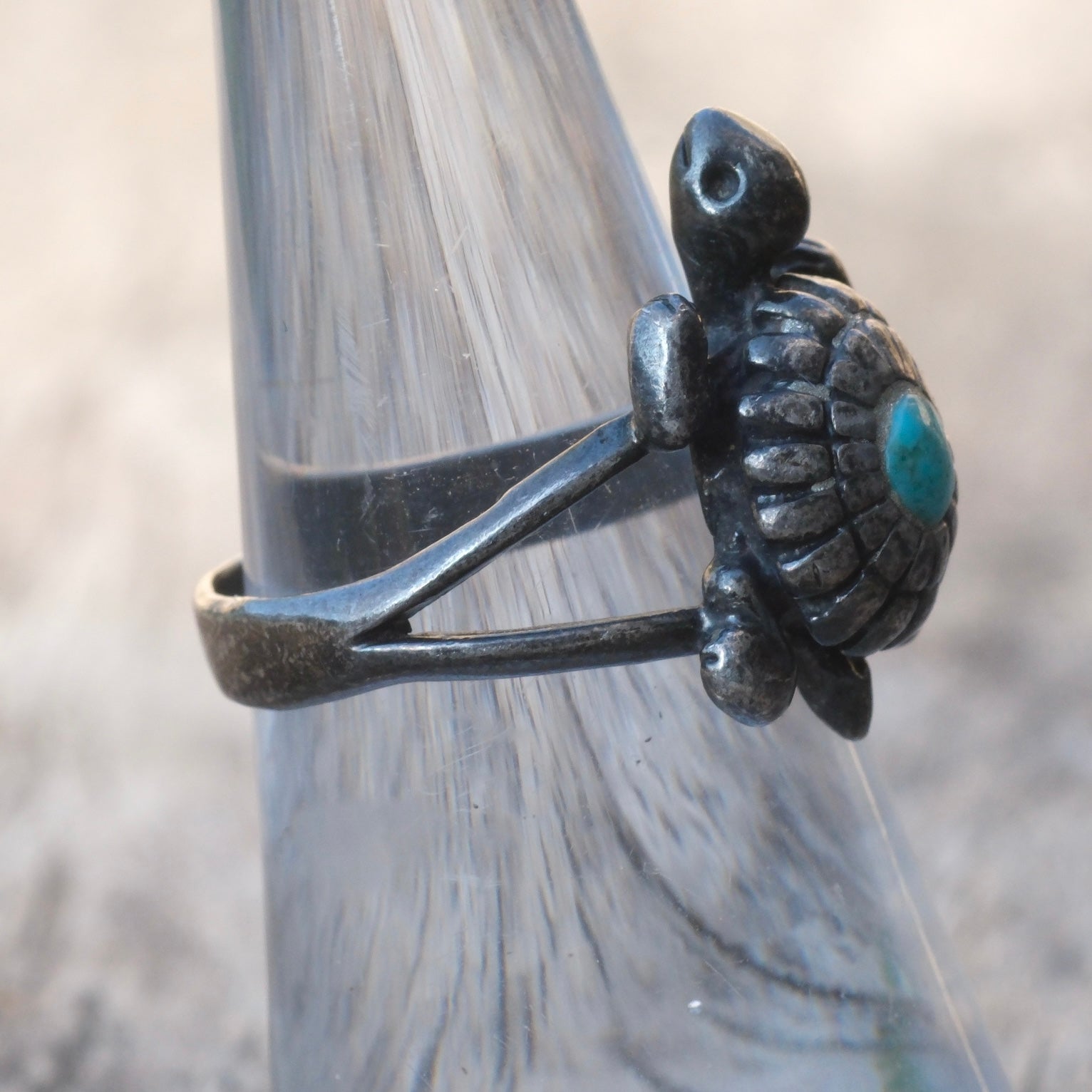 Vintage Sterling Turquoise Turtle Ring 6.25