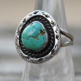 Vintage Sterling Turquoise Stamped Ring 6.25