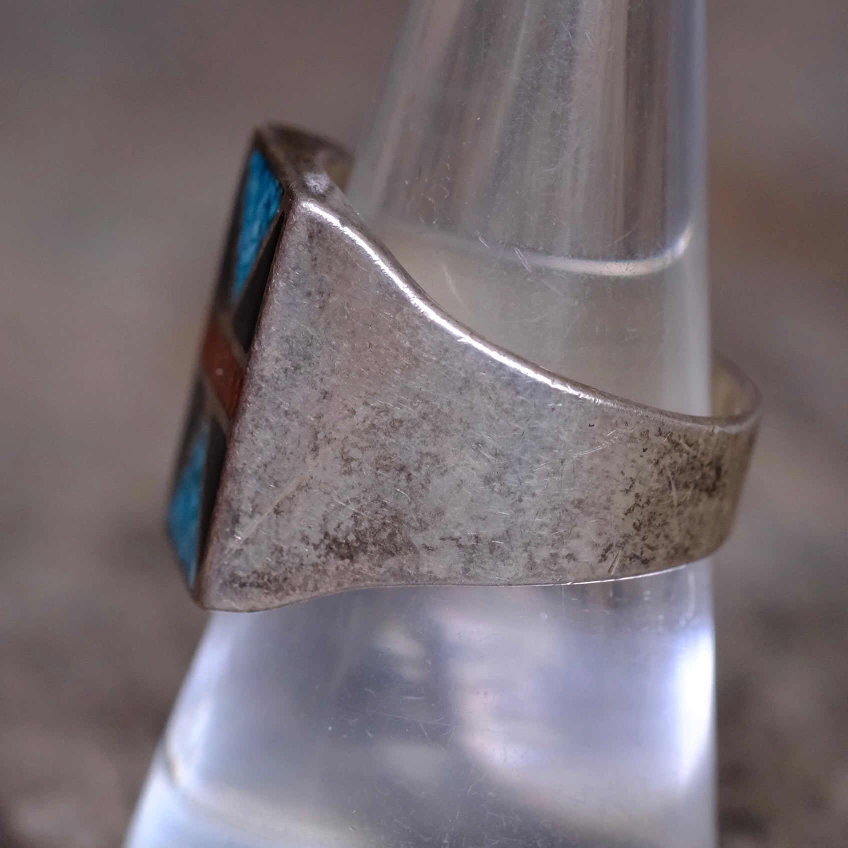 Vintage Sterling Multistone Inlay Ring 9
