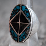 Vintage Sterling Turquoise Inlay Ring 8.25