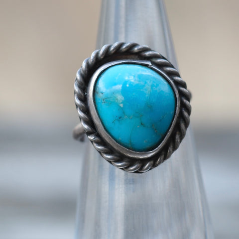 Vintage Sterling Turquoise Roper Ring 3.25