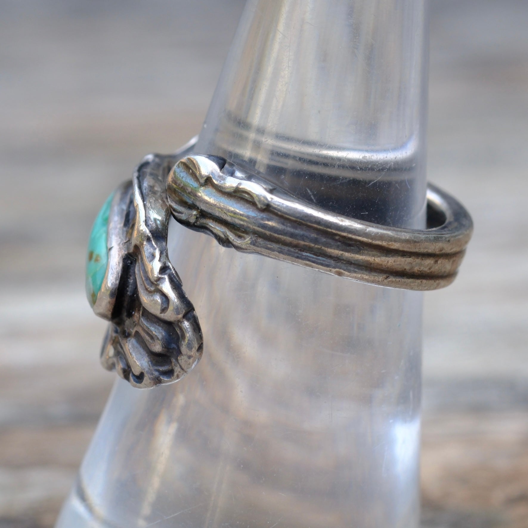 Vintage Sterling Turquoise Spoon Ring 5.75