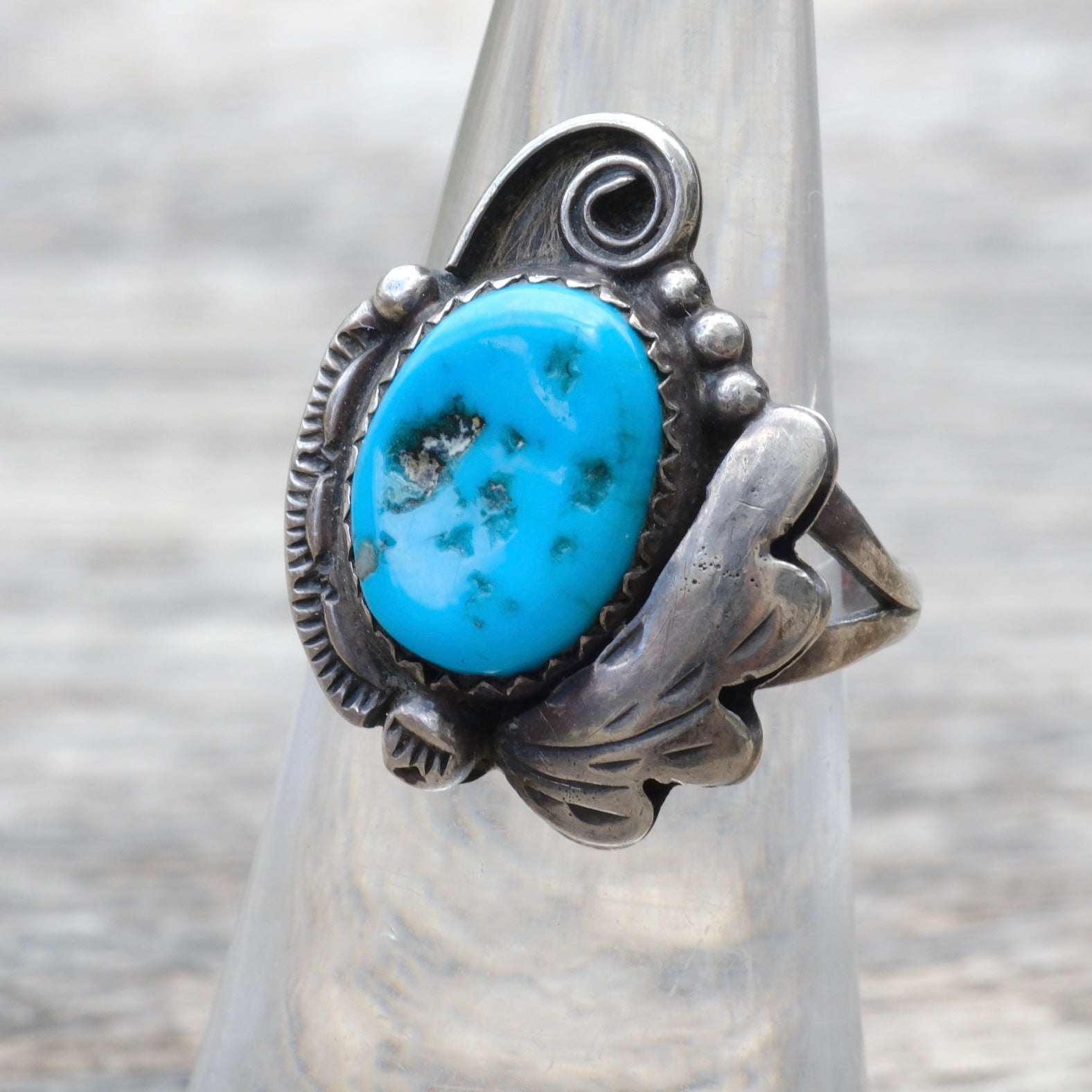 Vintage Sterling Turquoise Feather Ring 5.5