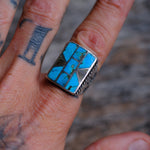 Vintage Sterling Turquoise and Abalone Inlay Panel Ring 9.5