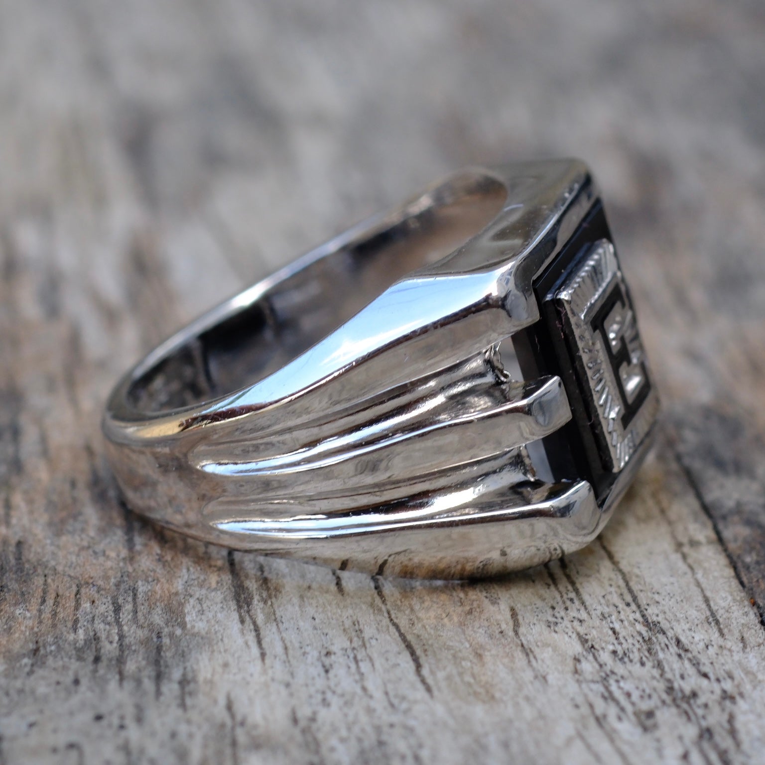 Vintage Sterling E Initial Signet Ring 8.75