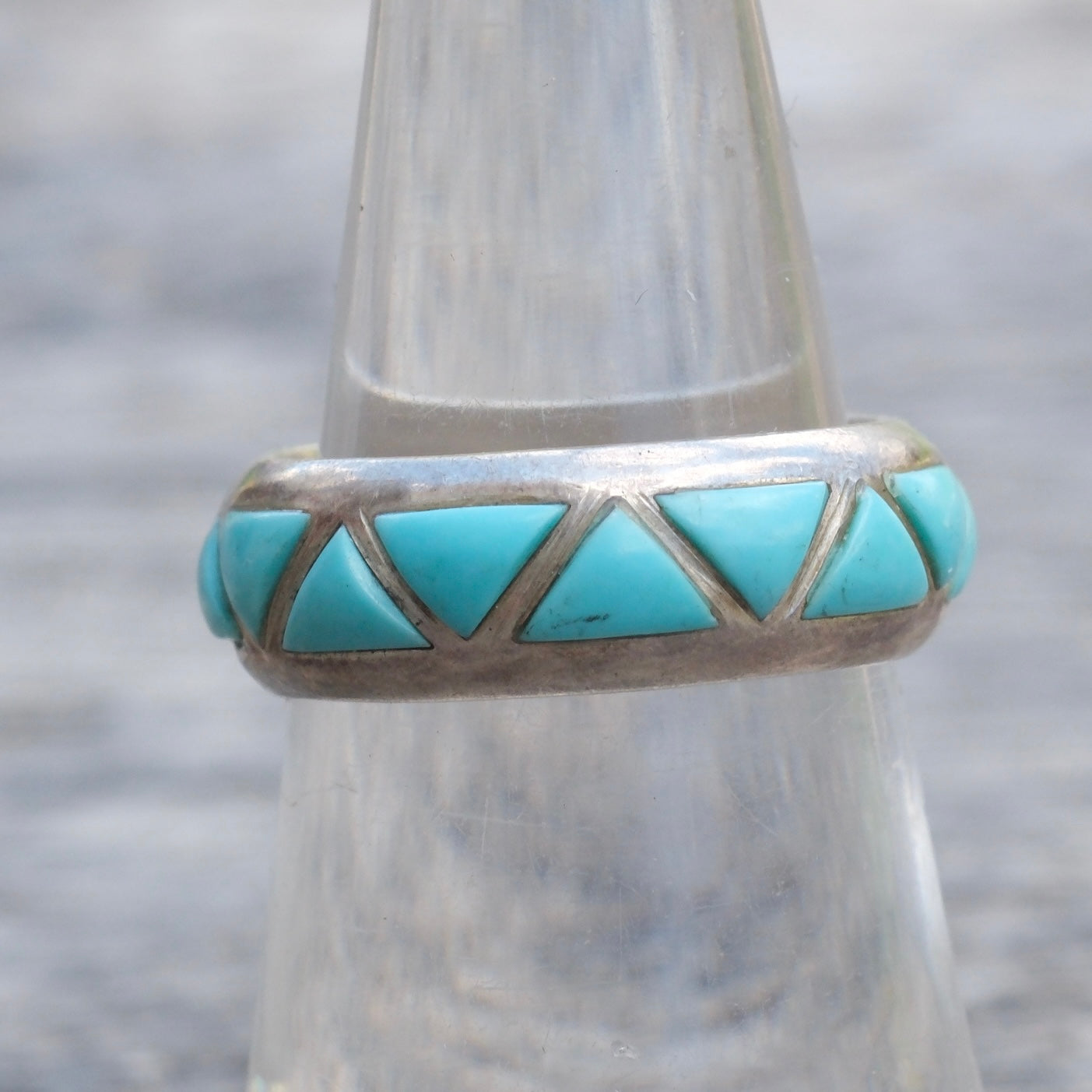 Vintage Sterling Turquoise Inlay Band Ring 6