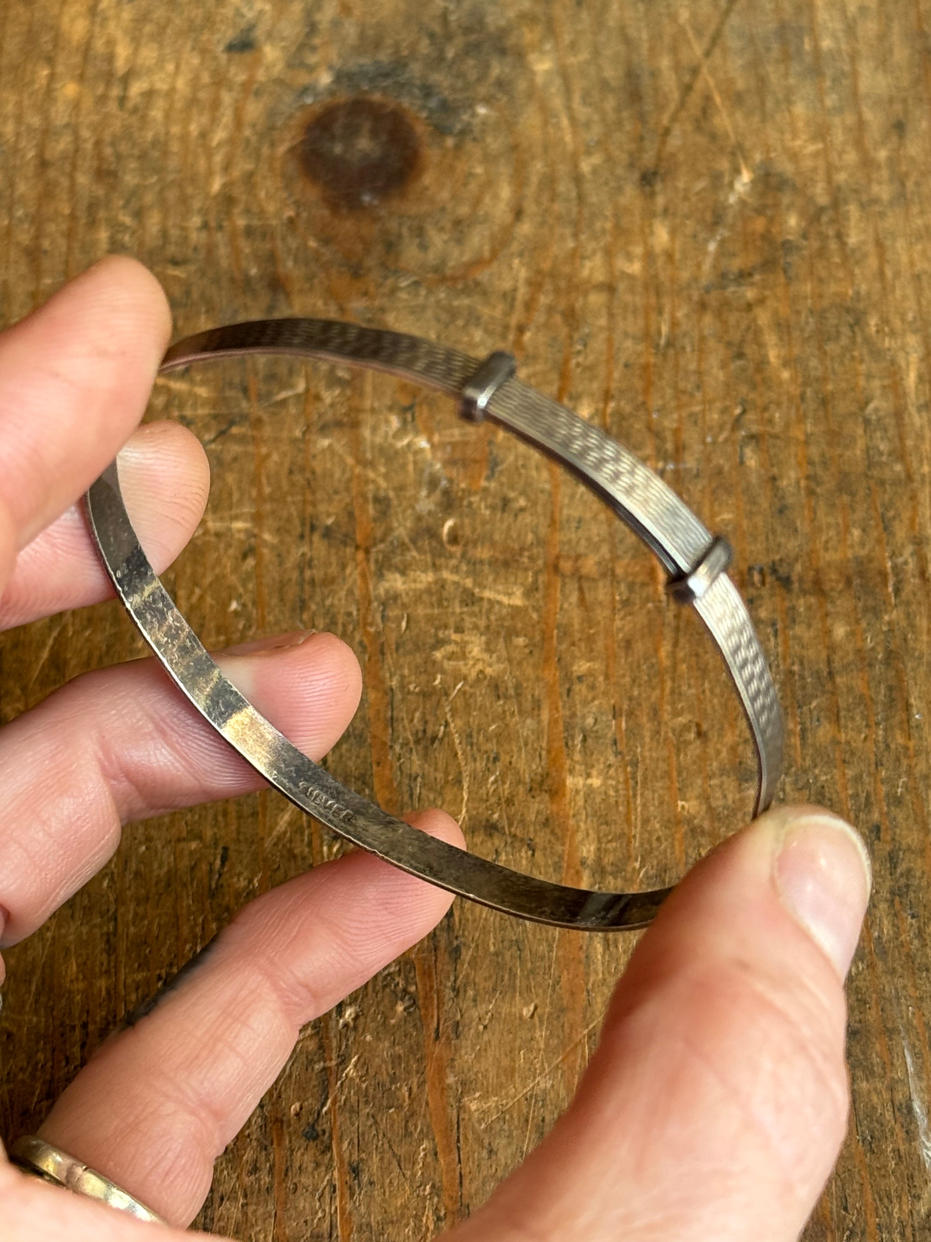 Vintage Sterling Silver Sliding Belt Etched Bracelet