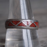 Vintage Sterling Coral Inlay Band 11.5