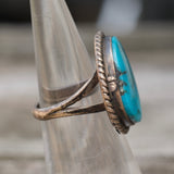 Vintage Sterling Turquoise Roper Ring 3.75