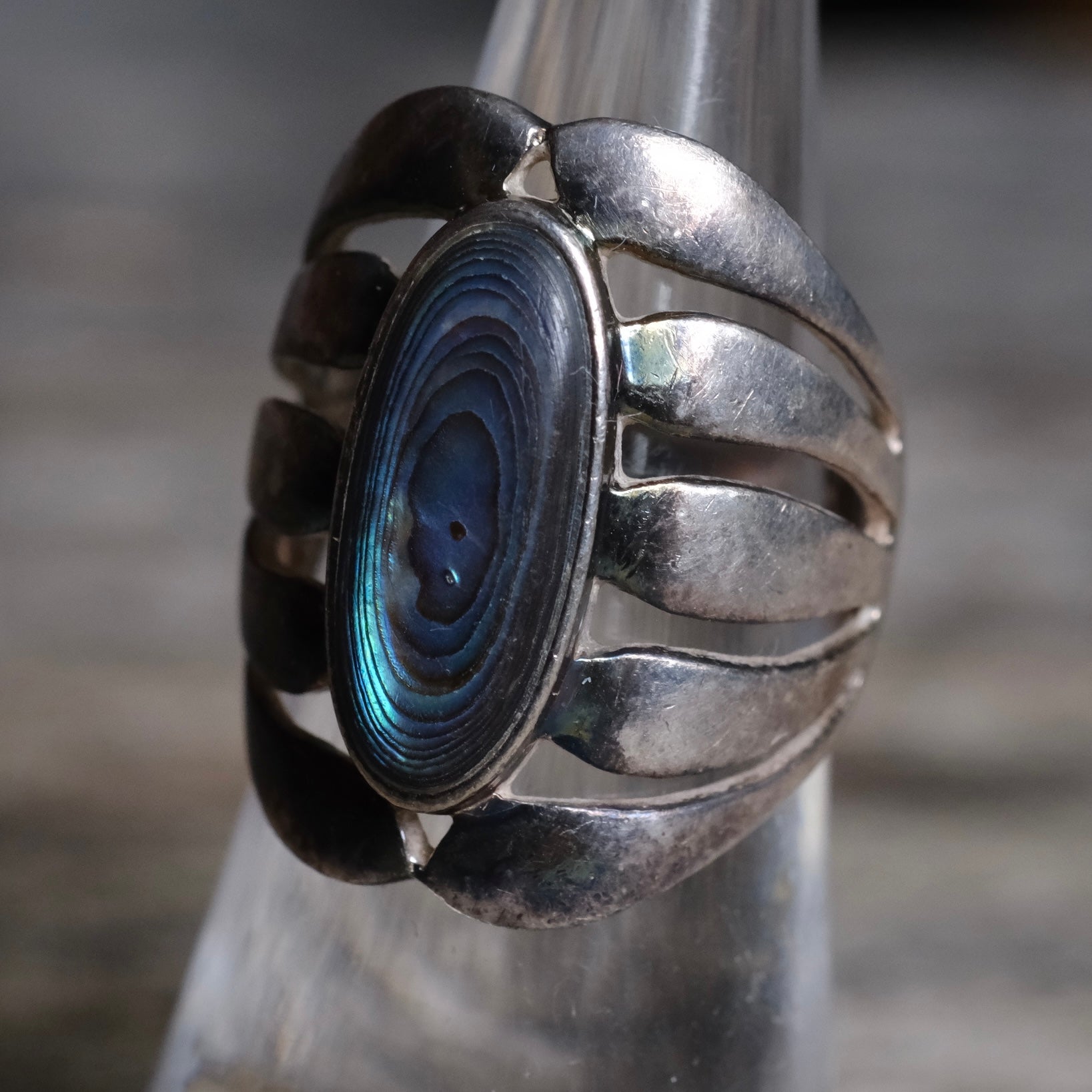 Vintage Sterling Abalone Ring 5.75