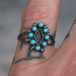 Vintage Sterling Turquoise Cluster Ring 6.75