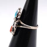 Vintage Sterling Turquoise and Coral Blossom Ring 5