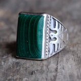 Vintage Sterling Malachite Thunderbird Ring 10.25