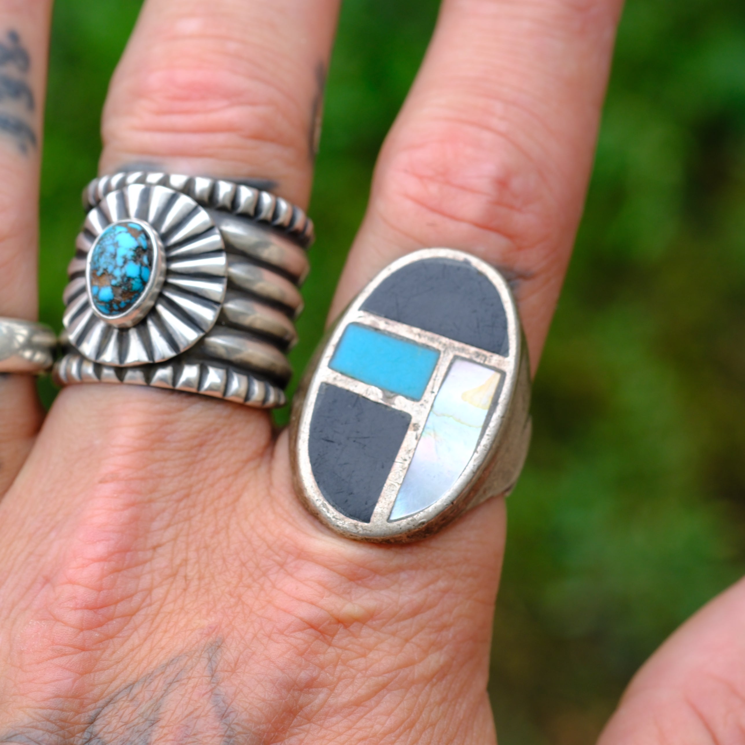 Vintage Sterling Multistone Inlay Ring 11