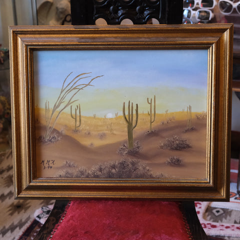 Vintage Desert Cactus Scene Painting