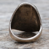 Vintage Sterling Crushed Turquoise and Coral Hummingbird Inlay Ring 10.25
