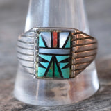 Vintage Sterling Zuni Inlay Ring 12.5