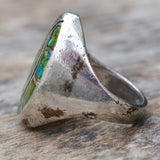Vintage Sterling Crushed Turquoise Inlay Hummingbird Ring 11.5