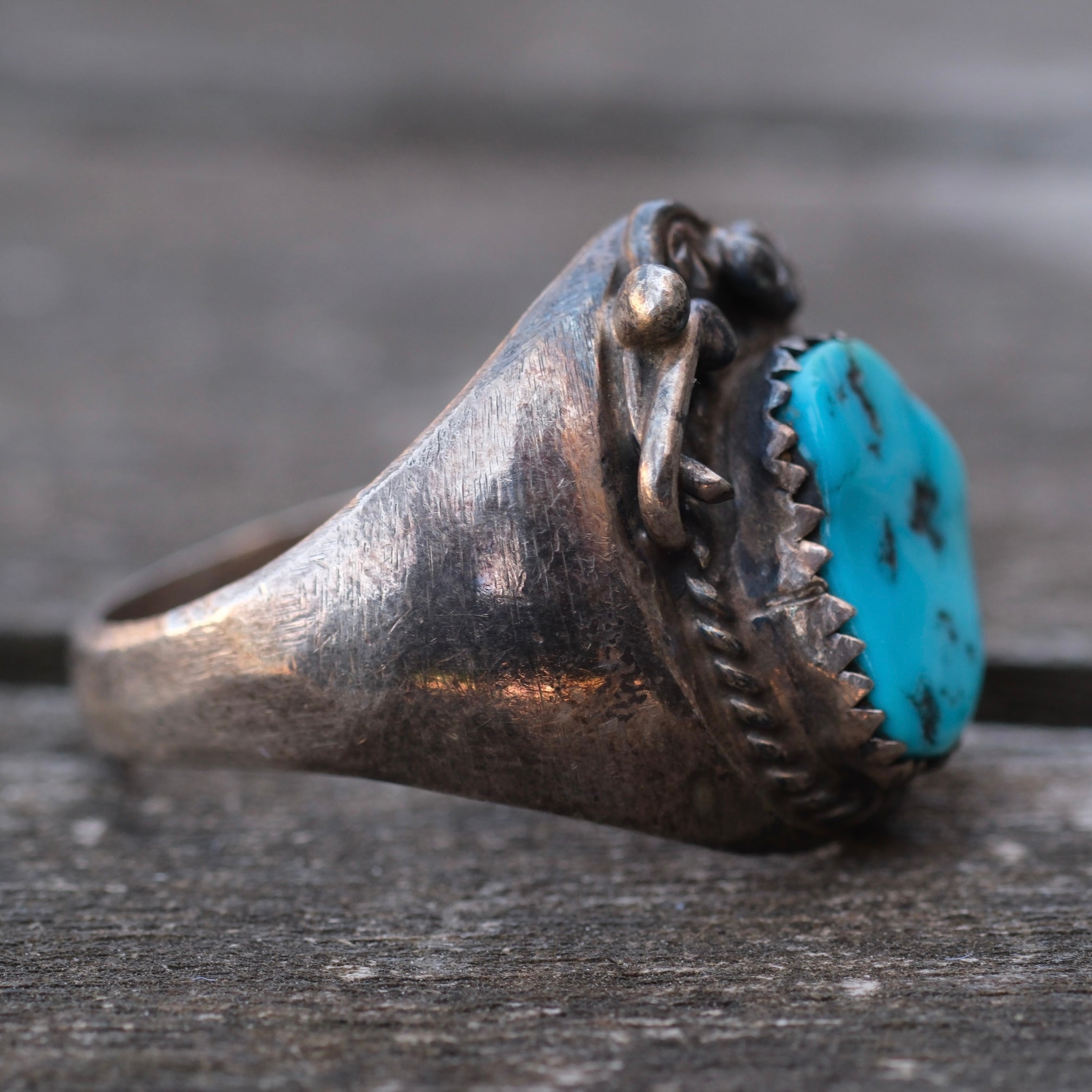 Vintage Sterling Turquoise Feather Ring 10