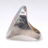 Vintage Sterling Turquoise and Coral Inlay Ring 8