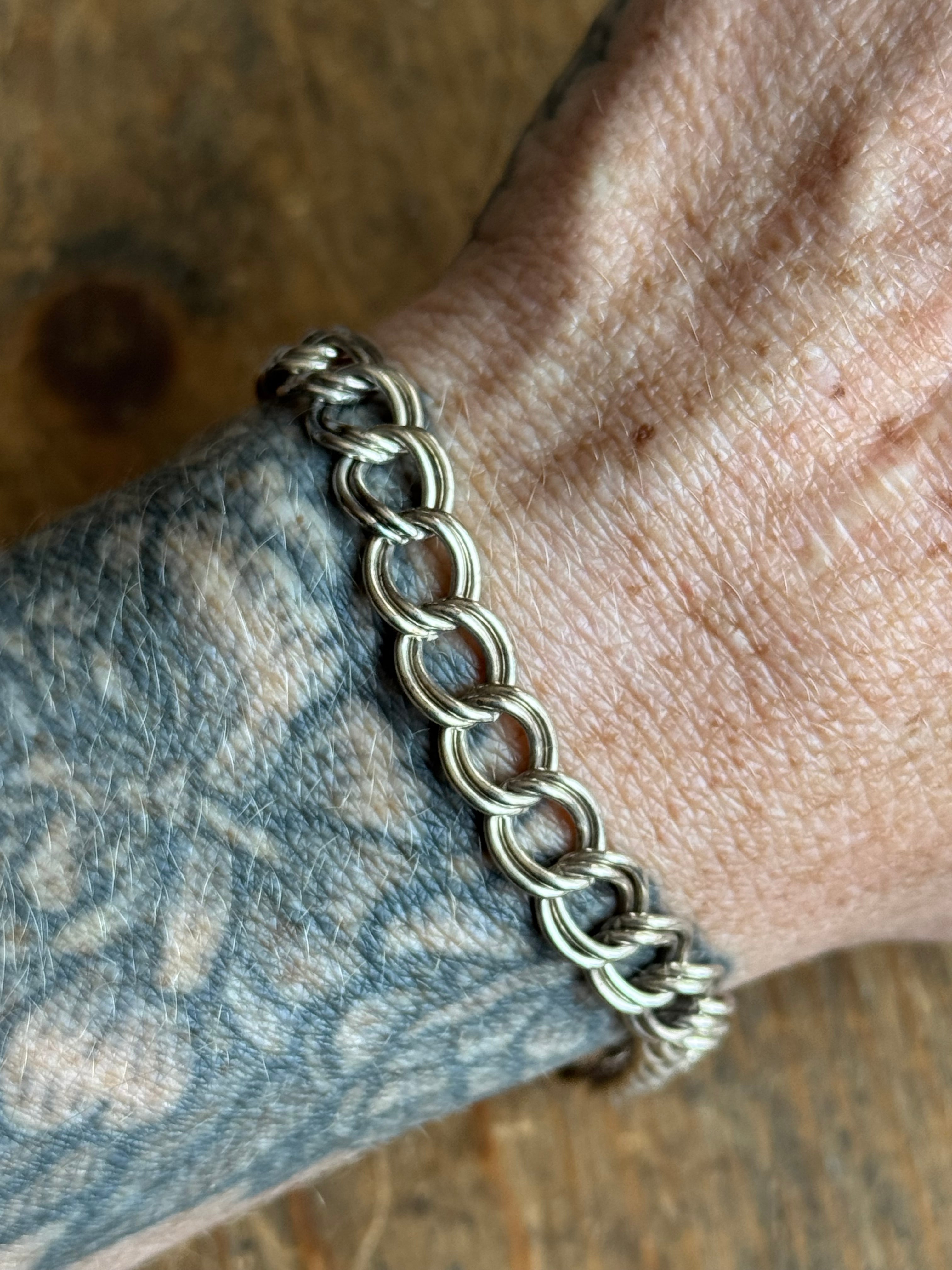 Vintage Sterling Silver 8” Double Link Chain Bracelet