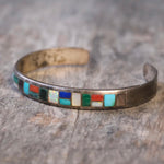 Vintage Sterling Multi Stone Inlay Cuff