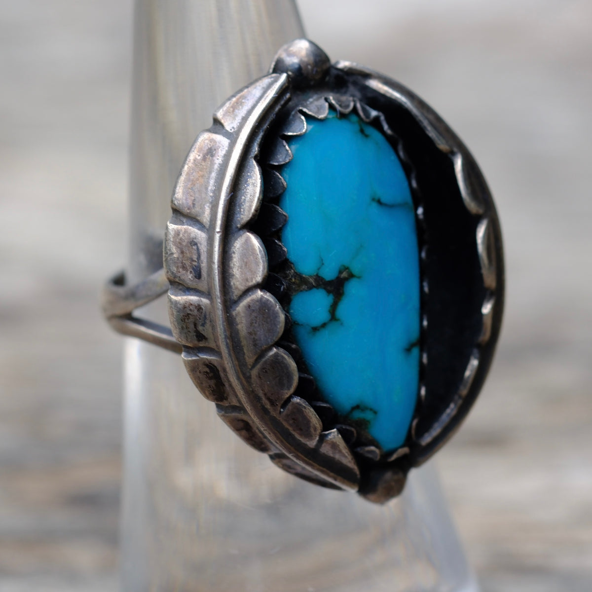 Vintage Sterling Turquoise Double Feather Ring 6
