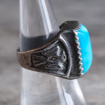 Vintage Sterling Turquoise Thunderbird Ring 7.5