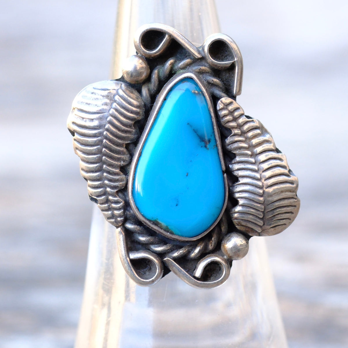 Vintage Sterling Turquoise Feather Ring 6