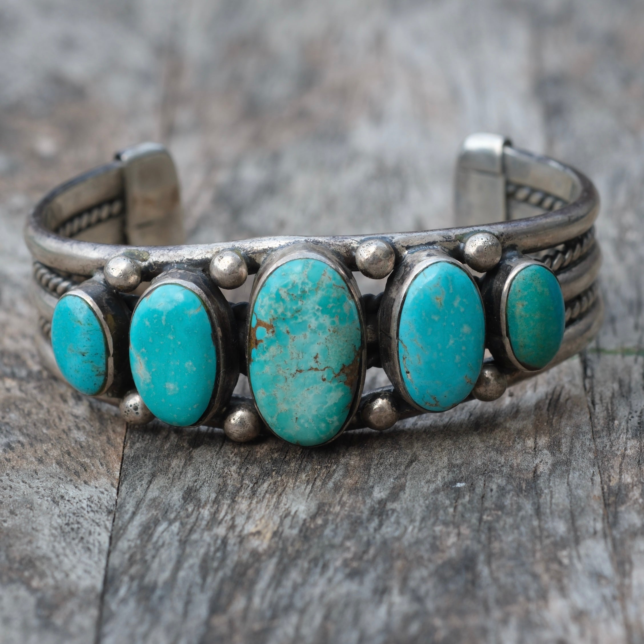 Heavy 5-Stone Turquoise Cuff Bracelet