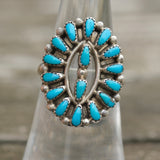 Vintage Sterling Turquoise Cluster Ring 6.25
