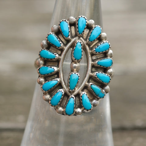 Vintage Sterling Turquoise Cluster Ring 6.25