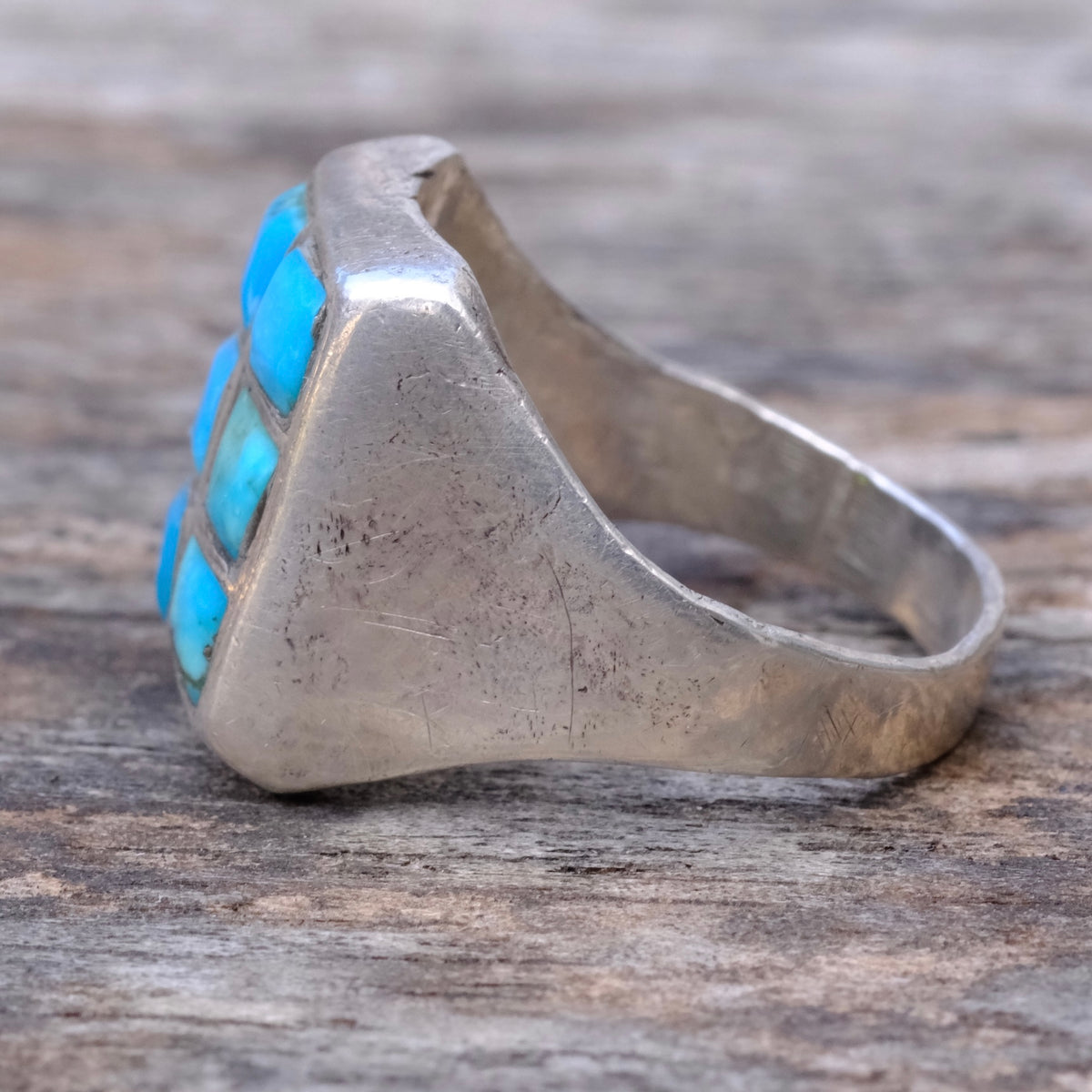 Vintage Sterling Turquoise Panel Ring 9