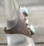 Vintage Sterling 2-Stone Turquoise Feather Ring 8.5