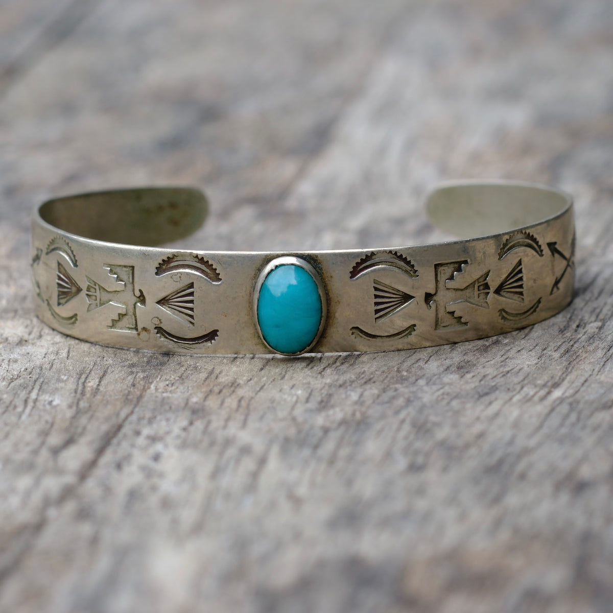 Vintage Sterling Silver Stamped Turquoise Cuff Bracelet
