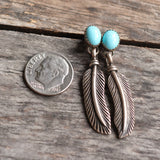 Vintage Sterling Turquoise Feather Earrings