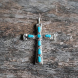 Vintage Sterling 7-Stone Turquoise Cross Necklace