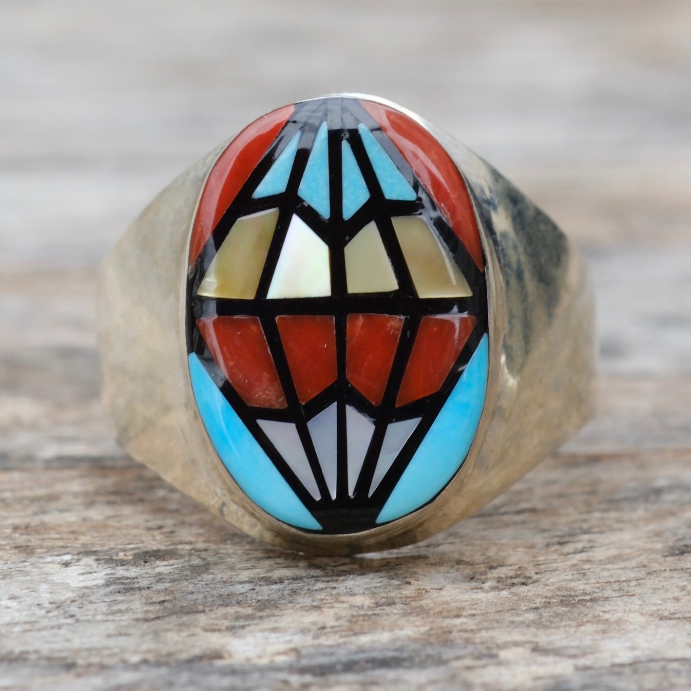 Vintage Sterling Zuni Inlay Ring 9