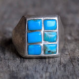 Vintage Sterling Turquoise Inlay Panel Ring 9