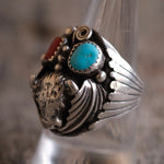 Vintage Sterling Turquoise and Coral Buffalo Ring 9