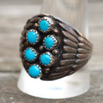 Vintage Sterling Multistone Turquoise Ribbed Band Ring 12