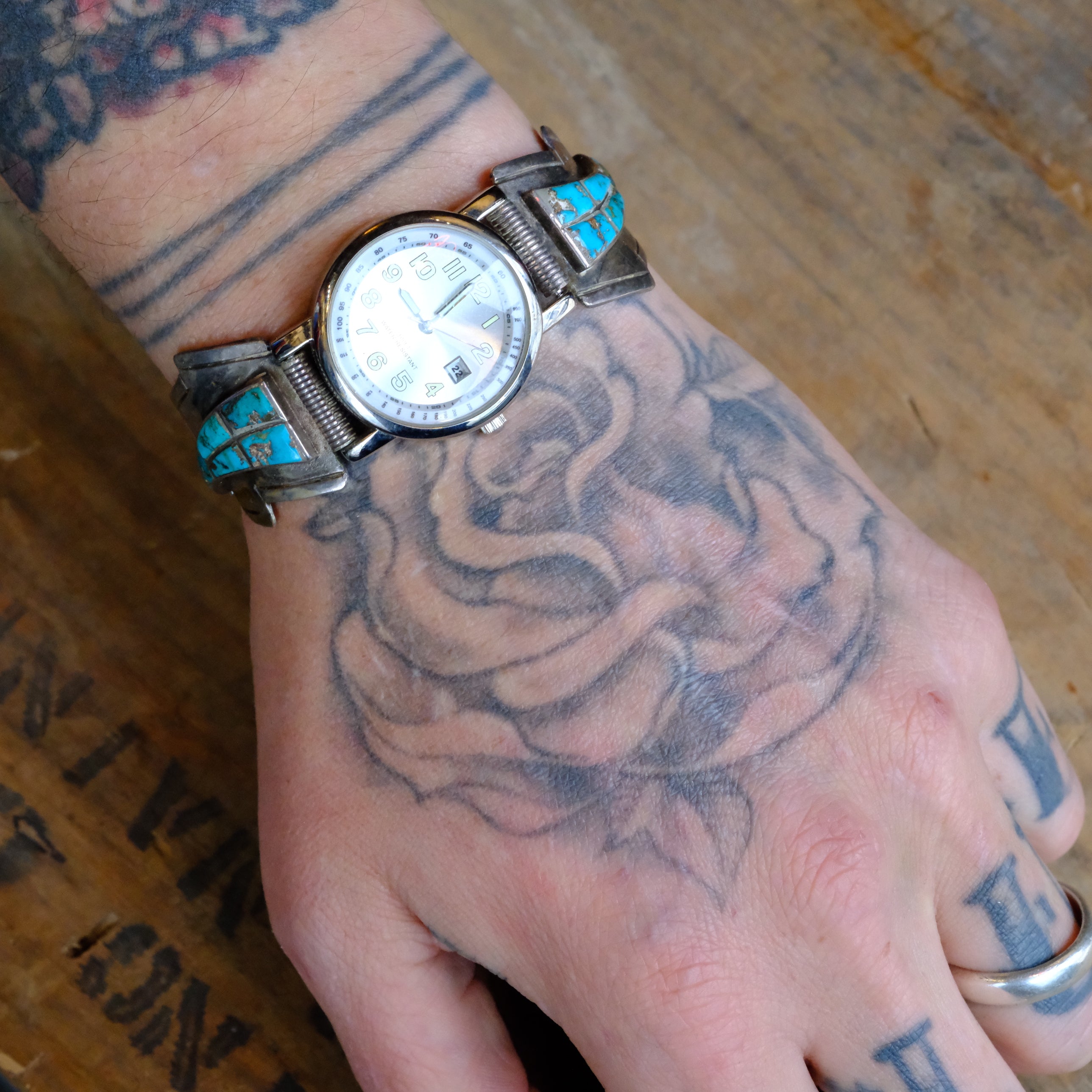 Vintage Sterling Turquoise Inlay Watch