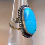 Vintage Sterling Turquoise Roper Ring 5.25