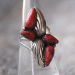 Vintage Sterling Red Jasper Feather Ring 7