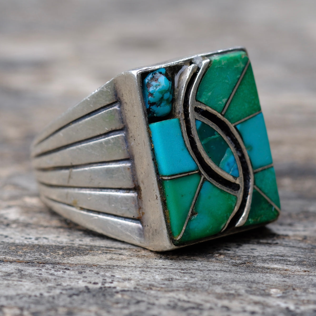 Vintage Sterling Turquoise Inlay Ring 9